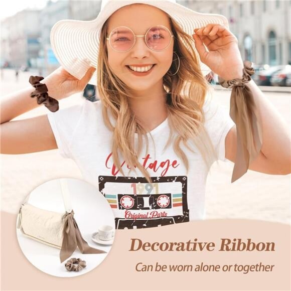 Bow hair scrunchies set silk satin hair ties knotted ribbon hair accessories - Picture 3 of 7